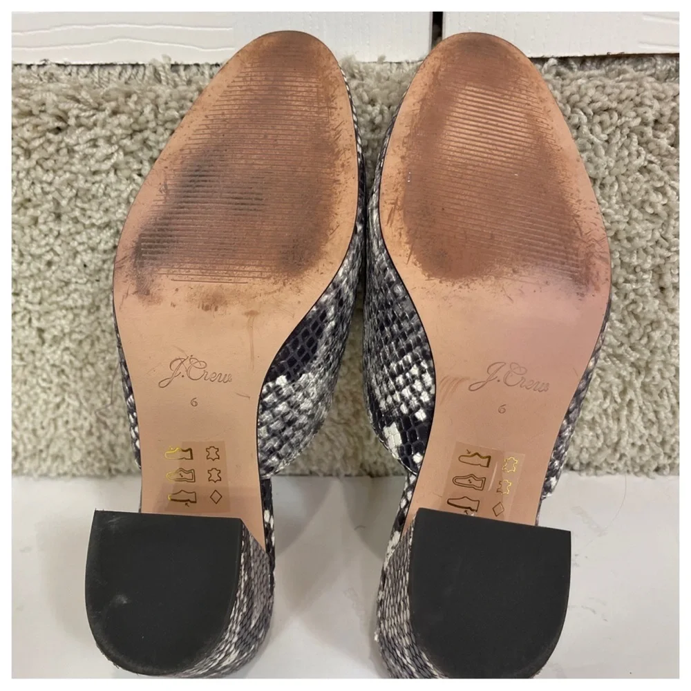 J.Crew Grey Sophia High Block-heel Faux Snakeskin Mules/Slides